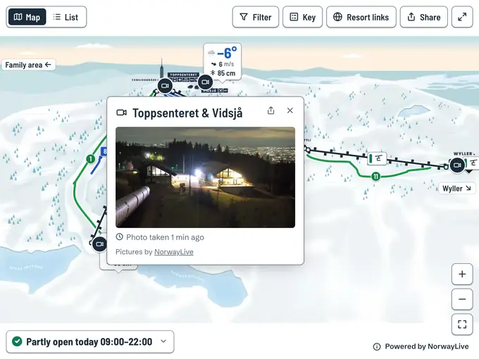 A camera card on the map: the picture, its age and Watch live
