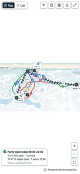 The map on a phone after a QR scan, with the summary sheet under the painting